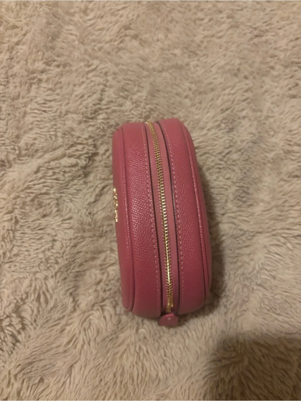 Coach Pink Saffiano Leather Dome Cosmetic Case with Gold Logo